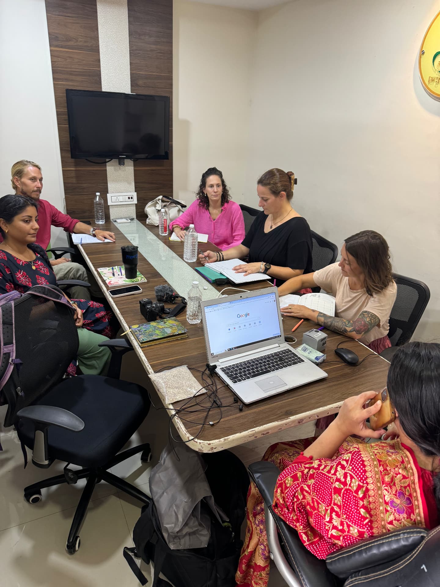 Students studying together in the clinic conference room